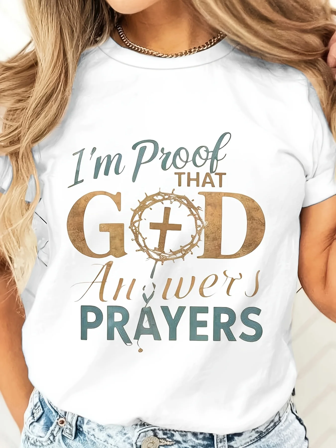 I'm Proof That God Answers Prayers Cross Crown Of Thorns Print, T-Shirt, Christian Faith Religious Easter Gift, Church Worshi
