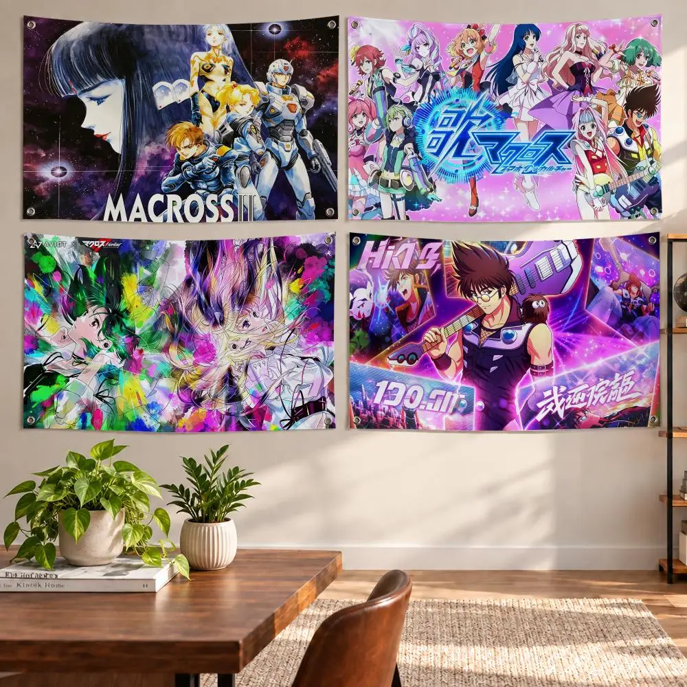 Anime The Super Dimension Fortress Macross Flags Aesthetic Wall Tapestry Printed Wall Hanging Living Room Party Outdoor Decor