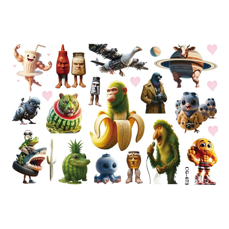 1-3PCS 방수 Tung Tung Tung Sahur Tralalero Tralala 스티커 이탈리아 Brainrot 추상 동물 임시 문신 스티커 장난감