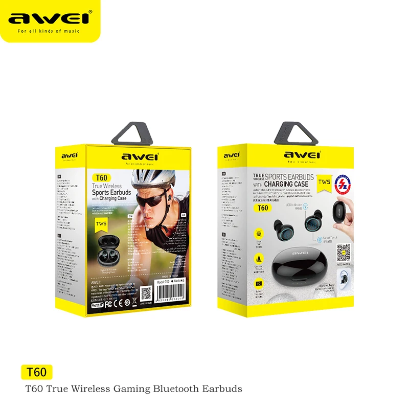 Awei T60 Bluetooth 5.1 Fülhallgató TWS Szikratávirát Fejhallgató in-ear Mali ledes ligh kijelző earbuds Sportág headse vel microph