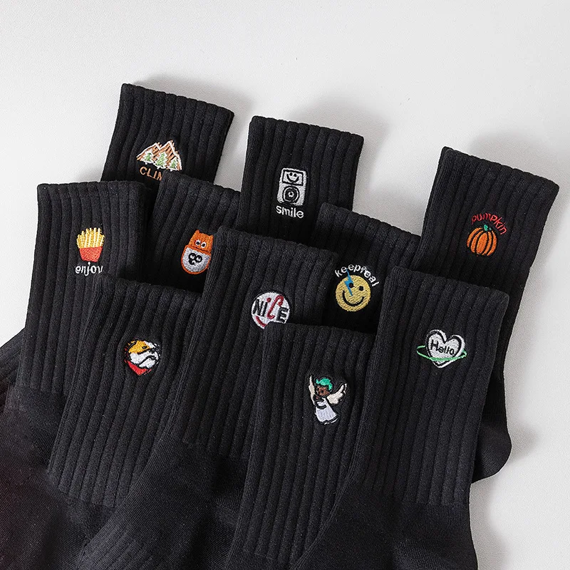 Embroidery Cartoon Socks Fashion unisex Socks Harajuku Style Kawaii Funny  Spring Autumn Female Socks Lovely cotton sock