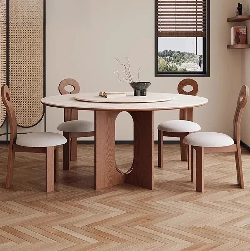 

Q Средневековый травертиновый круглый обеденный стол из каменной плиты, круглый обеденный стол для маленькой квартиры, круглый обеденный стол из массива дерева с круглым поворотным столом