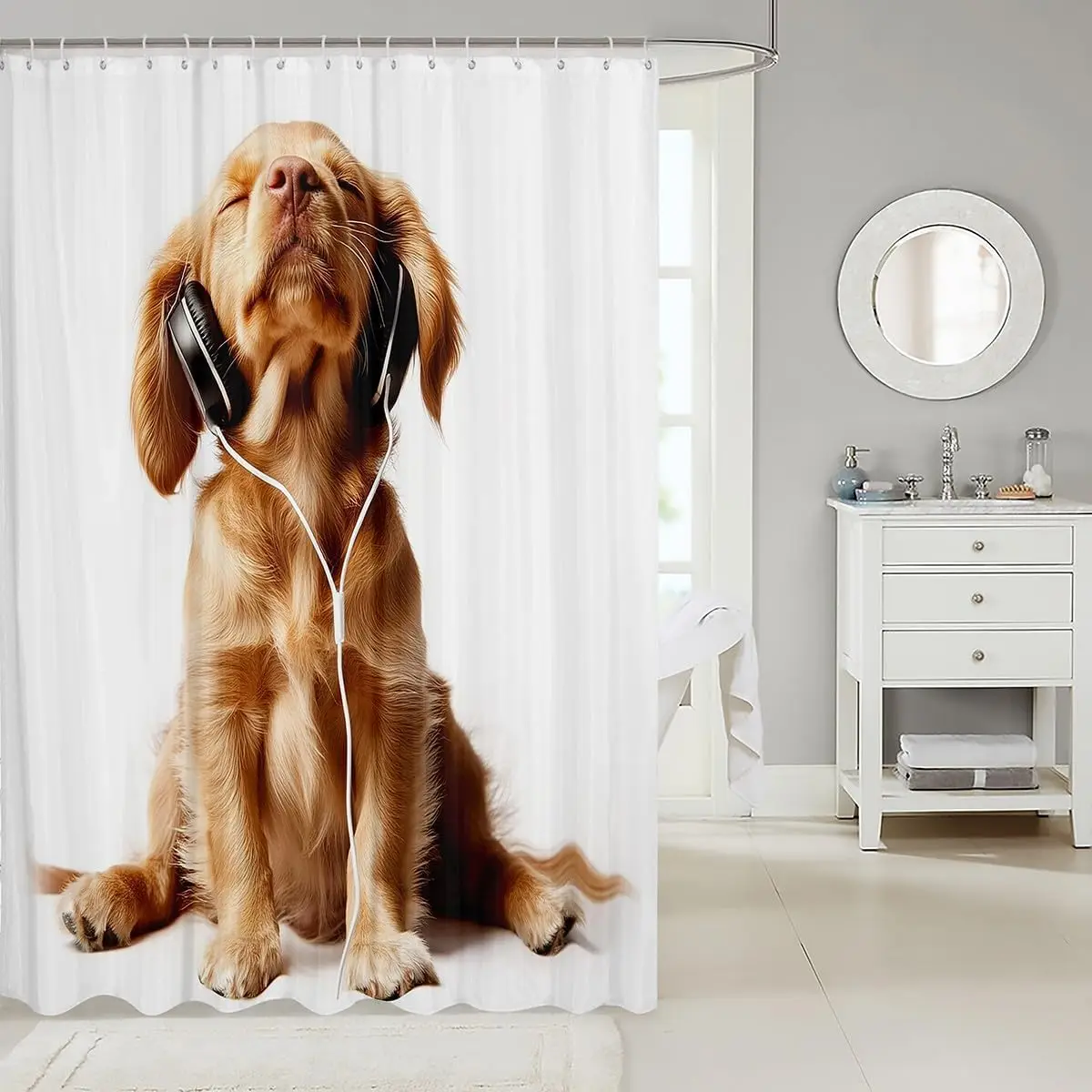 Dog Print Shower Curtain for Boys Girls Kids Cute Dog Print Bath Curtain, Kawaii Golden Retriever Decor Bathroom Decor, Lovely