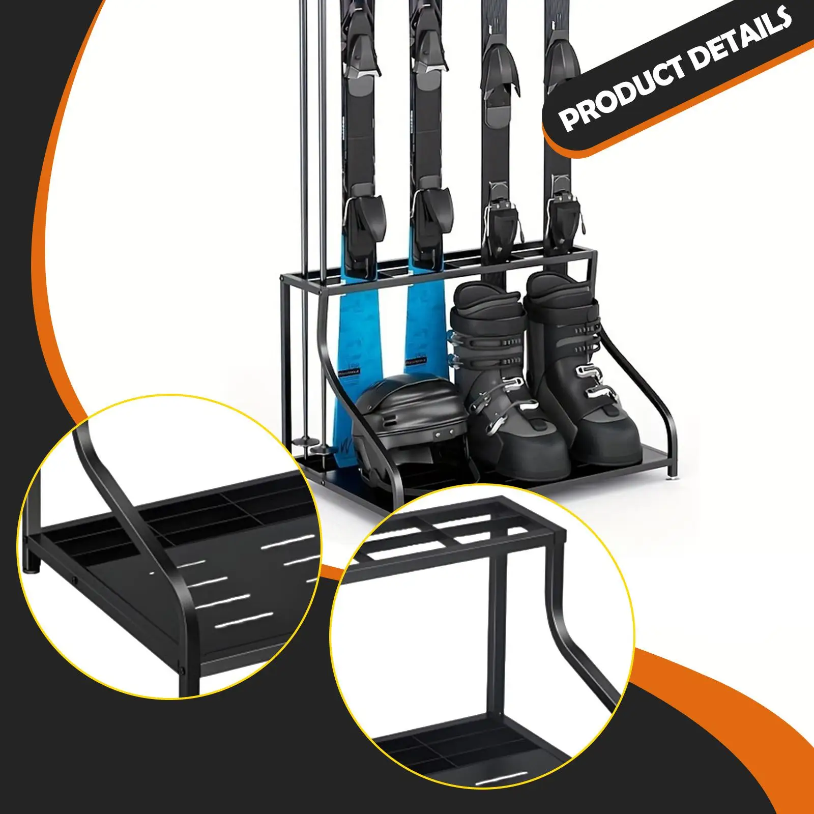 Snowboard Display Rack Portable Carbon Steel Sports Organizer Floor Mount for Ski Resort Rental Shop
