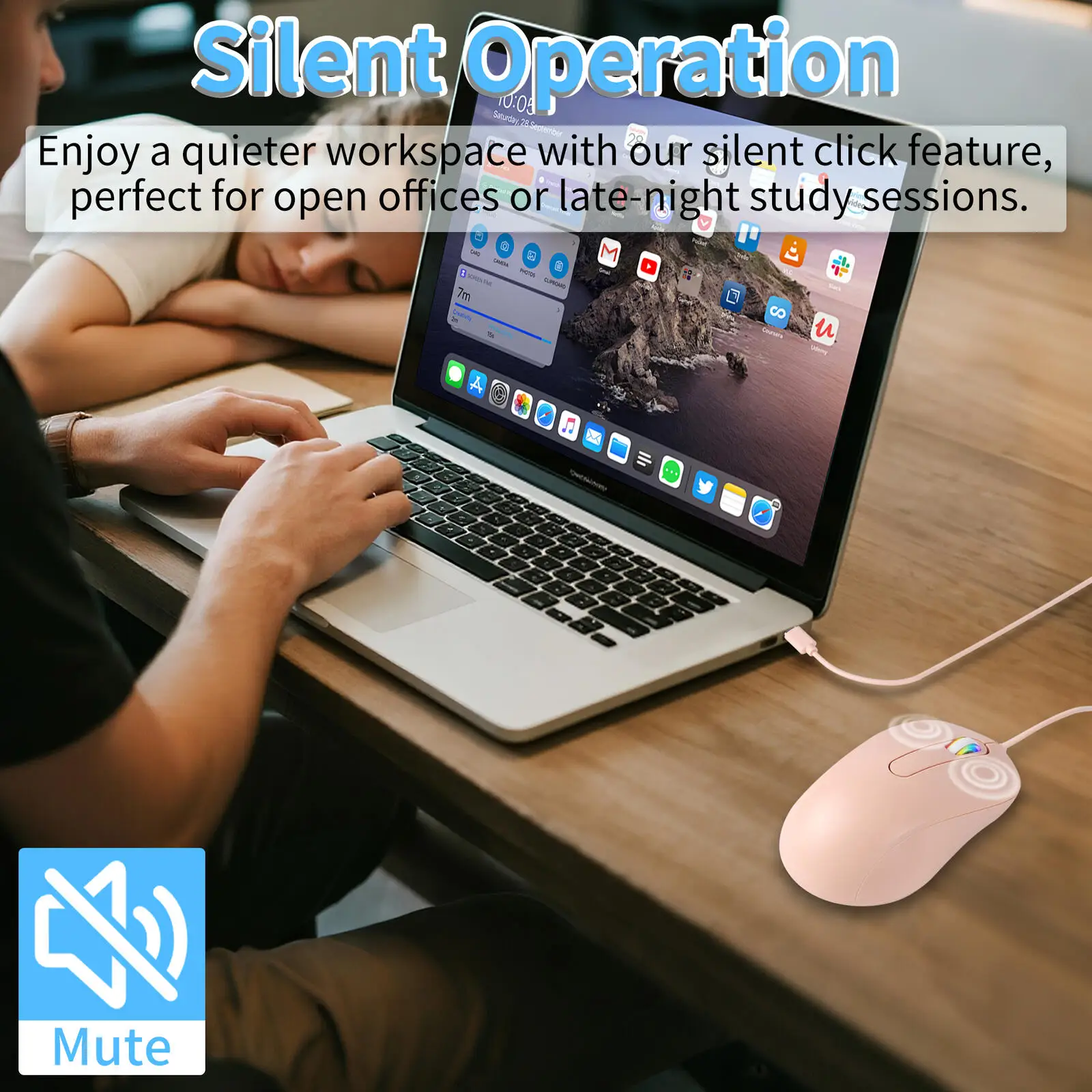 Type-C Wired Silent Mouse Ergonomic Optical Mice Portable Computer Mouse For Windows Android iOS Linux Laptop Tablet Phone