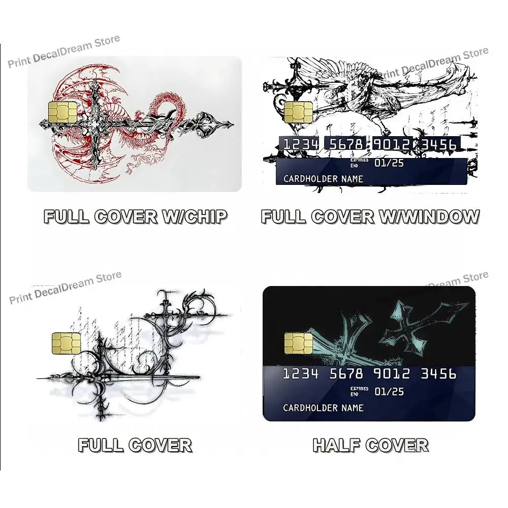 Gothic Cyber Sigil Cross Eyes Skull Card Stickers Credit Visa Debit Bank Charge Card Bus Metro Waterproof Sticker Decal Decorate