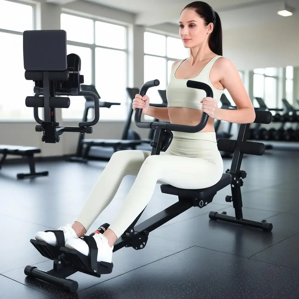 

Складной гребной тренажер для дома, гидравлический гребной тренажер с 12-уровневой регулировкой нагрузки, многофункциональный гребной тренажер с колесиками и спинкой.