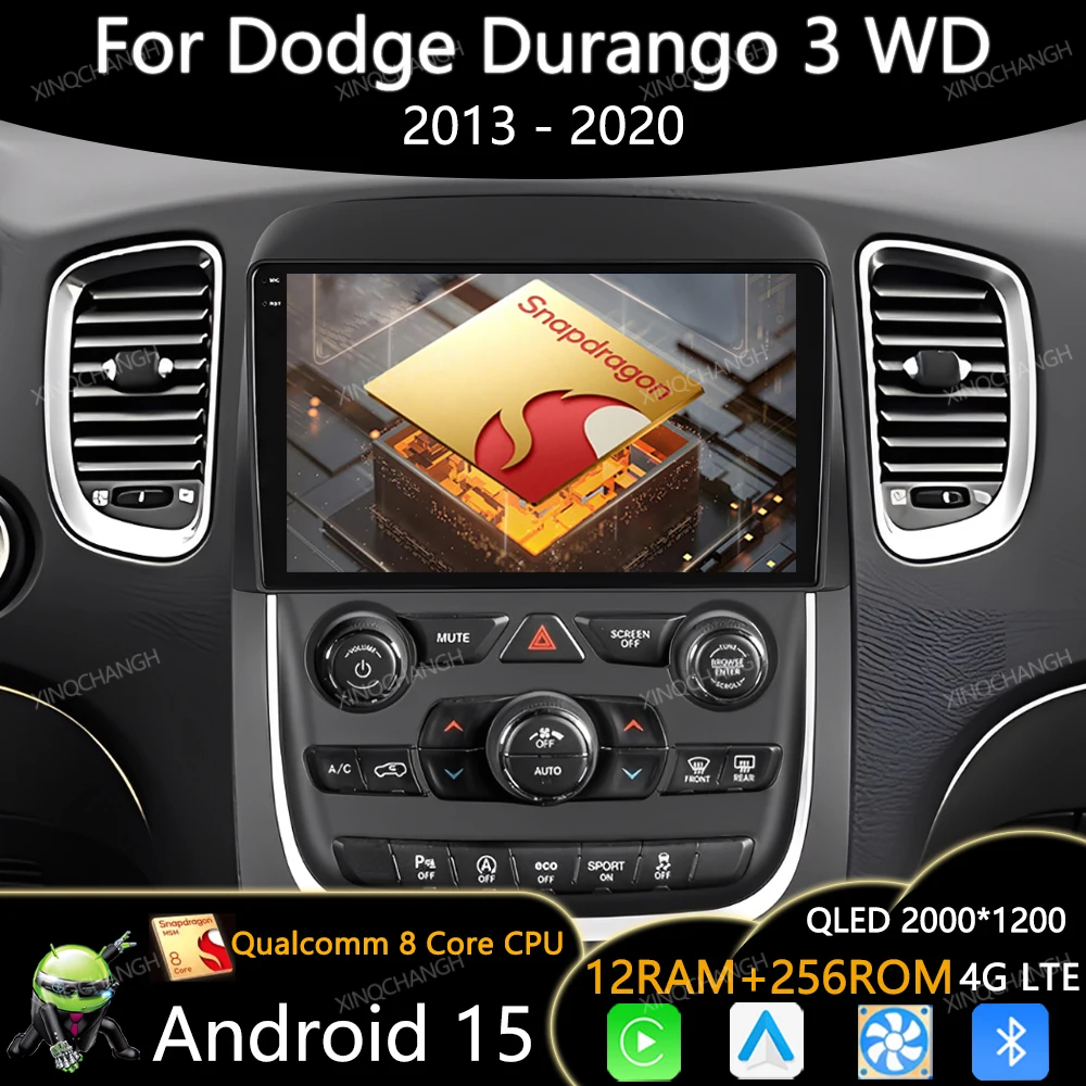 Android 15 Radio del coche para Dodge Durango 3 WD 2013 - 2020 reproductor de vídeo Multimedia Carplay Auto GPS QLED 4G LTE 5G WIFI navegación