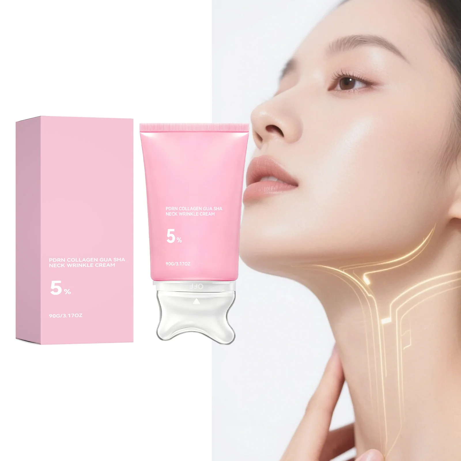 Collagen Neck Cream W Shaped Massage Head Firming Lifting Improve Loose Rough Skin Smooth Fine Lines Brighten Skin Even Tone 90g