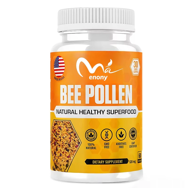 

100% natural bee pollen 60 capsules vegetarian, containing vitamin B, antioxidants, minerals, enzymes, proteins, amino acids