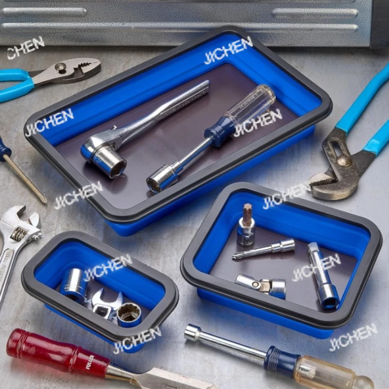 

Collapsible Magnetic Parts Tray Set for Screw Bolts Nuts Pins and Other Small Metal Parts 3 Size Silicone Magnetic Tool Trays