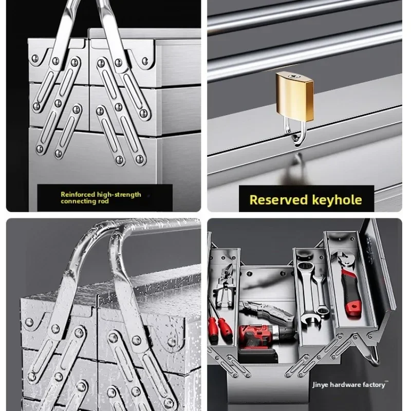 Portable Industrial Grade Storage Case Tools Foldable Household Thickened Box Tool Chest Stainless Steel Tool Box Three Layer