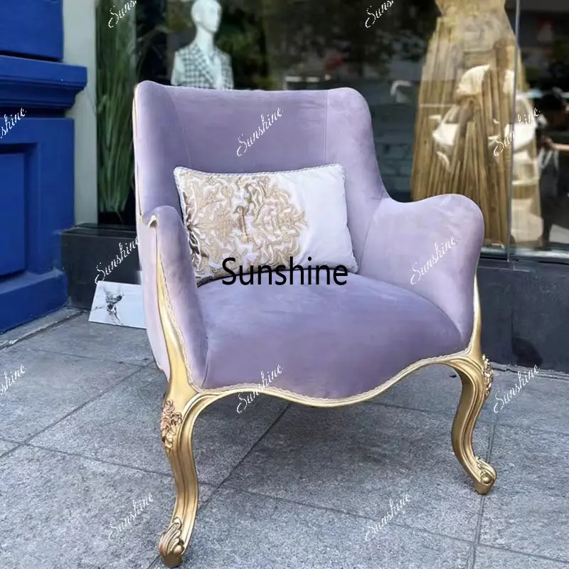 French light luxury palace style solid wood sofa, living room balcony fabric leisure bedroom backrest