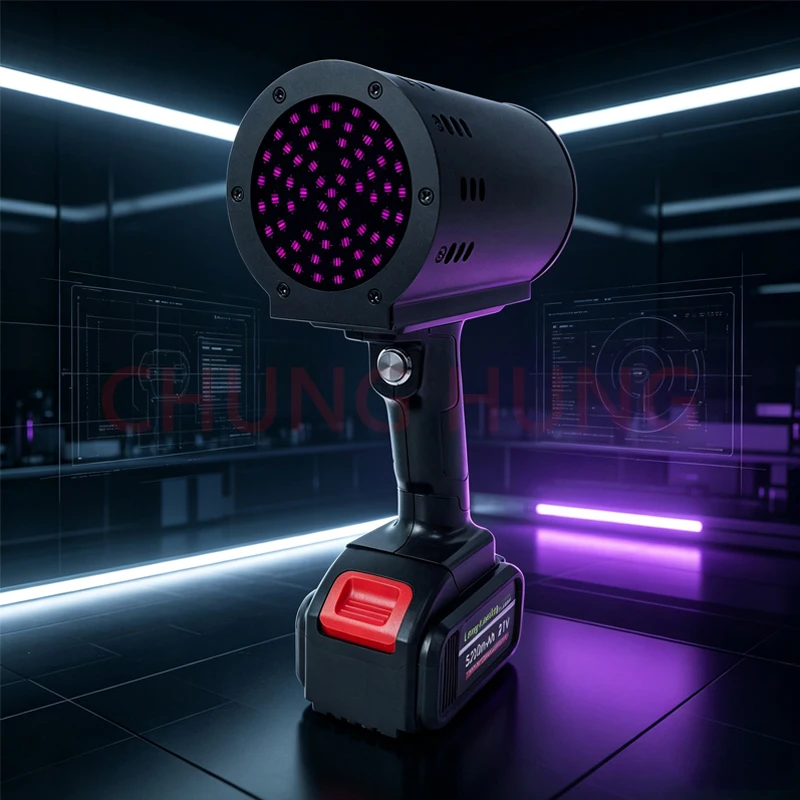 200W high-power 365nm handheld purple light lamp 5200mAh rechargeable used car paint putty scratch detection UV curing lamp
