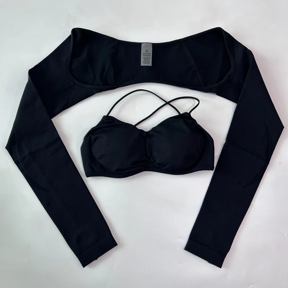 Pericic Langarm-Shrug-BH, schweißabsorbierend, schnelltrocknend, offener Rücken, hohe Elastizität, Daumenlöcher, Sport-, Lauf-, Fitness-, Yoga-Top – Detail 4