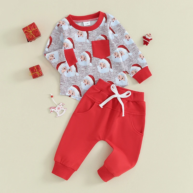 2023-09-04 Lioraitiin 0-3Y Toddler Boy Christmas Clothes Set Cartoon Santa  Long Sleeve Sweatshirt Tops Pants Autumn Outfits