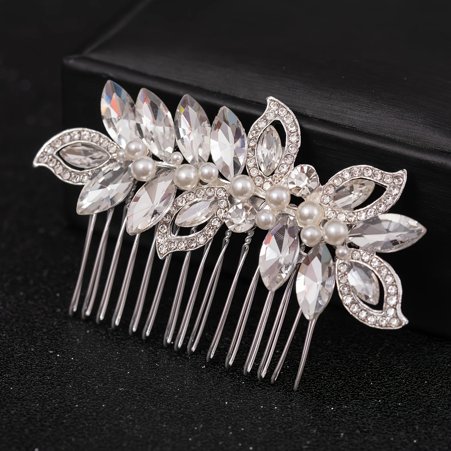 Pente de cabelo pérola cor prata, flor de cristal, faixa de cabelo, festa de casamento, acessórios para cabelo, joias, grampo de cabelo, pente