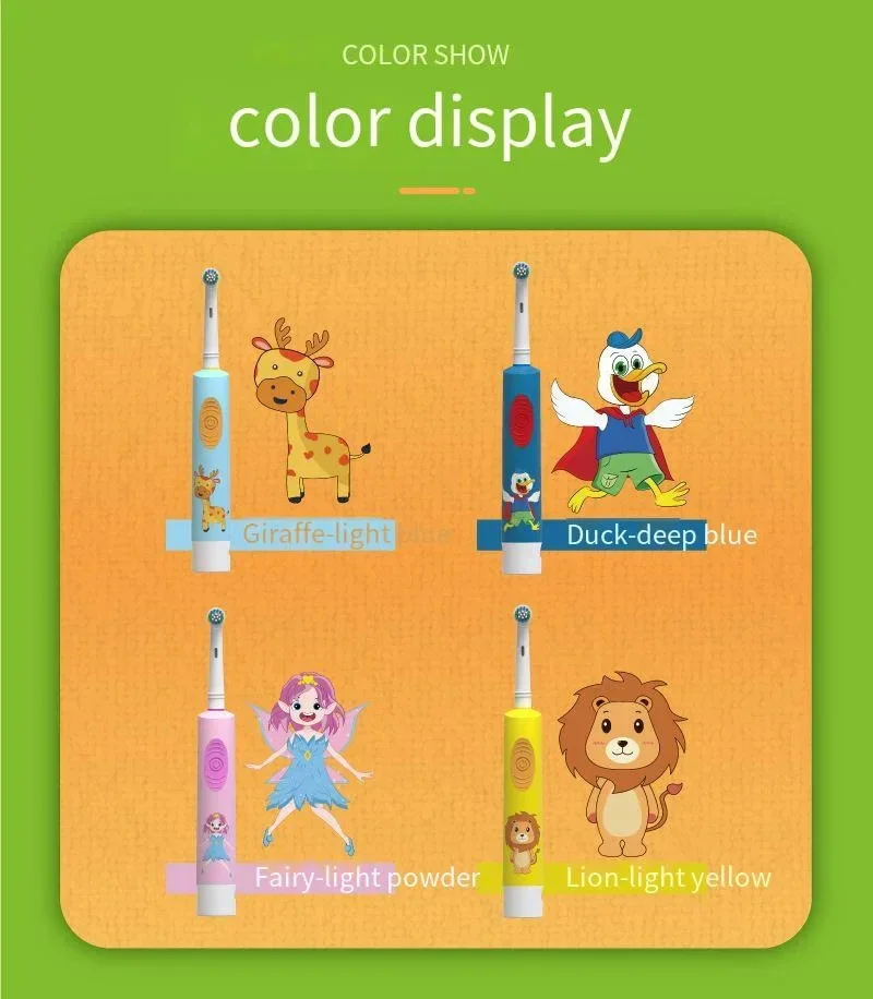 Children's Electric Toothbrush Soft Bristle Cartoon Vibrating Heads Gum Care Battery Powered 3-15 Years Old