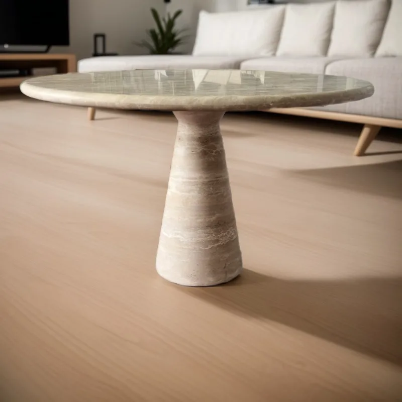 

Nordic round square travertine coffee table, creamy living room, simple travertine dining table, natural marble side table