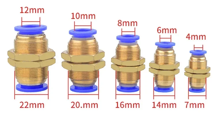 4mm 6mm 8mm 10mm 12mm PM Straight Pneumatic Air Fittings Connector Plastic Push in Quick Bulkhead Union Hose Connector