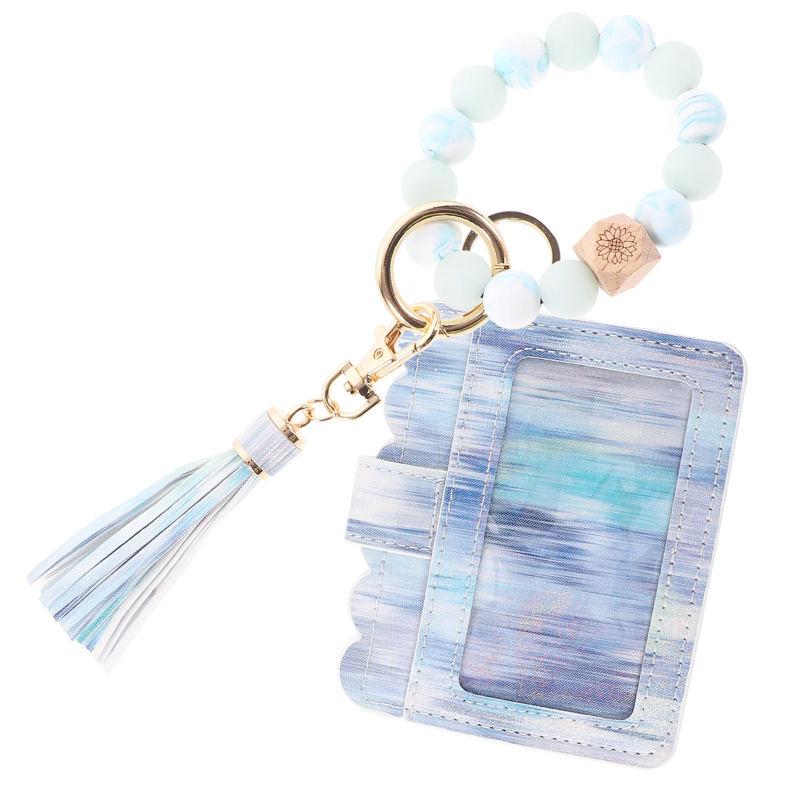

Luminous Silicone Bead Wrist Keychain Purple Pu Card Holder K68447 Bracelet Chains Women Keyring Wristlet Bangle