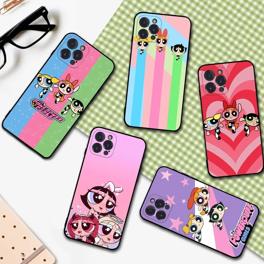 Coque de téléphone portable en silicone souple avec dessin animé mignon P-Powerpuff Girls, coque en poly pour iPhone 15, 14, 13, 12, 11 Pro Mini XS MAX, 8, 7, 6 Plus