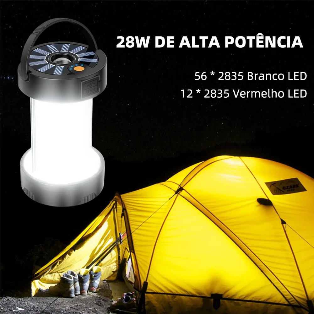 Solar Portable Lanterns Camping Light USB Rechargeable Waterproof Outdoor Lighting Powerful Flashlight Torch Emergency Tent Lamp