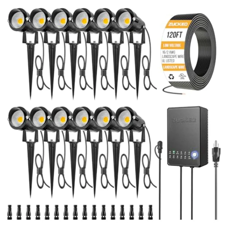 All-in-One Low Voltage Landscape Lighting Kit, 5W LED Landscape Lights with Transformer, 120FT Wire and Connectors, Waterproof