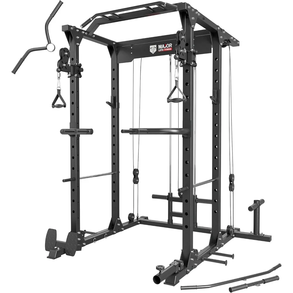 

Power Cage, PLM03 1400 lbs Multi-Function Power Rack with Adjustable Cable Crossover System and More Training Attachment