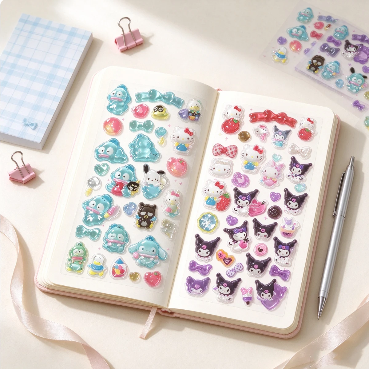 Sanrio Characters 3D Stereo Stickers Cute Cartoon Decal for Scrapbook Notebook Phone Case Kids Party Favor