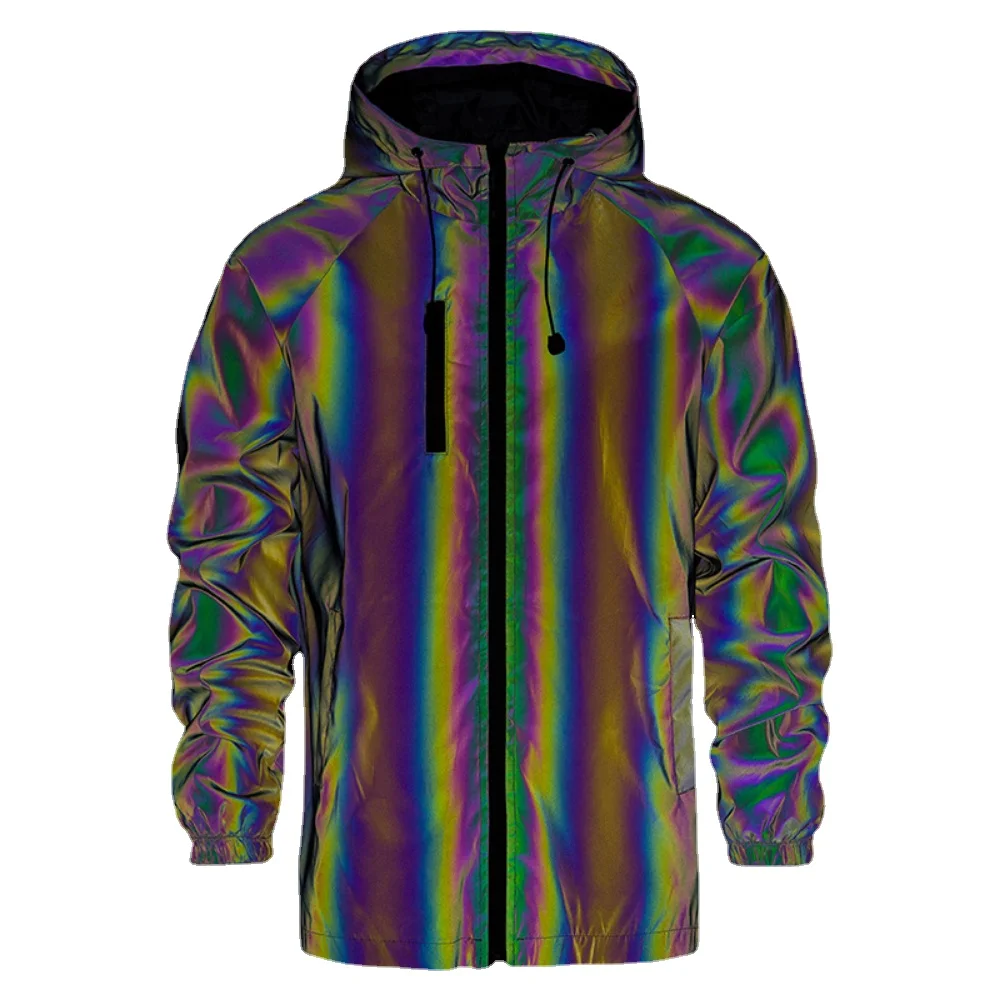 

Autumn new streetwear luminous men's jacket sports reflective clothing hip-hop hooded jacket men and women