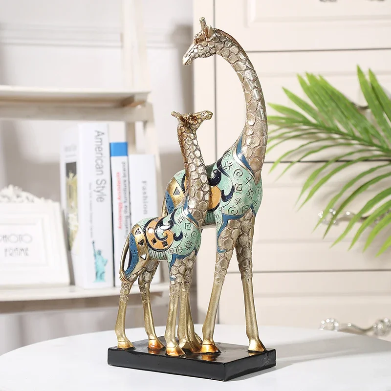 Colourful Pattern Mom Giraffe Figurine Glass Latticed Resin Giraffe Baby Miniature Decor Mother's Day Gift Ornament Furnishing