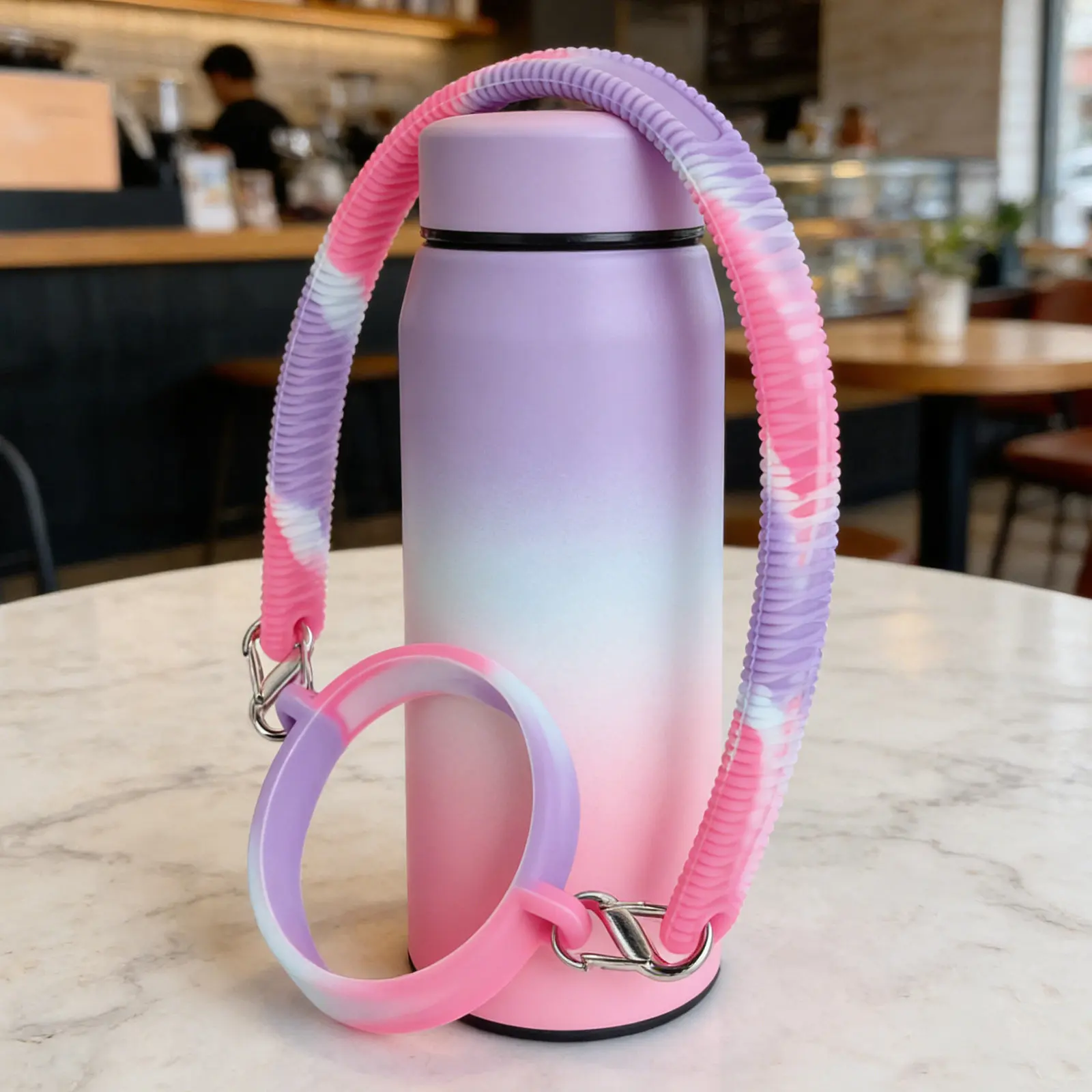 Silicone Water Bottle Handle Strap Non-Slip Grip for Gym Hiking Running Commuting Tumbler Thermal Bottle Carrier Strap