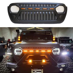 Car front grille fit for jeep wrangler jl 2018-2022 matte black front bumper grills for gladiator jt racing mesh cover auto part