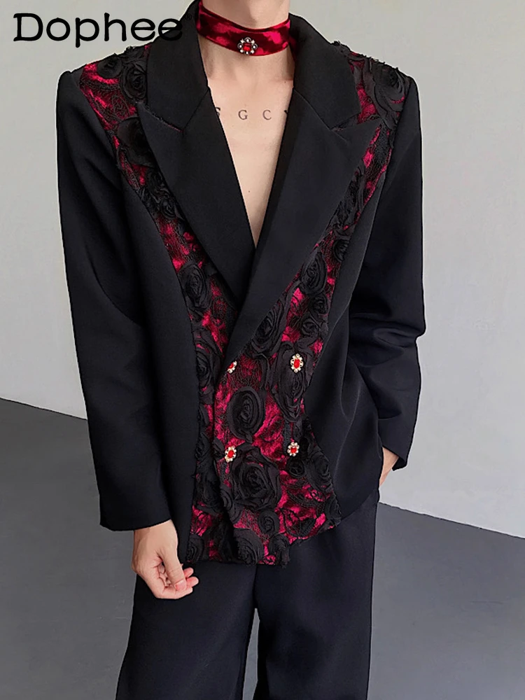 

Men's 2025 Autumn New Loose Tailored Coats Male Trendy Stylish Suit Jackets High-End Three-Dimensional Rose Flower Suit Jackets