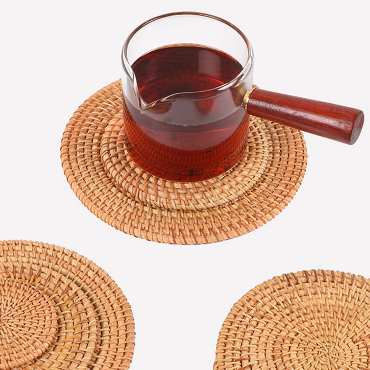 Rattan Handmade Round Coaster Insulation Pot Mat Placemat Kitchen Coaster Tea Ceremony Accessories