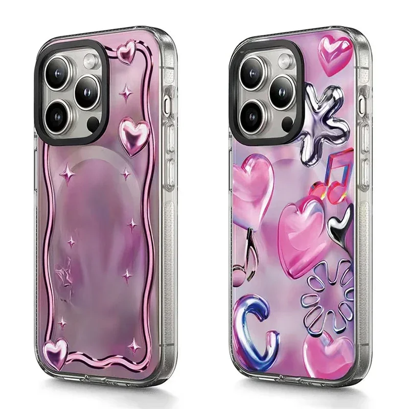 

Pink Purple Heart Star Transparent Border iPhone 13 14 15 16 Pro Max Case - Protective IPhone Case with MagSafe