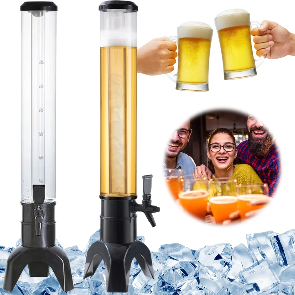 

3L Beer Dispenser Beer Tower with Spigot & Ice Tube Beverage Dispenser LED Light Tabletop Liquor Dispenser for Beer Wine Drinks
