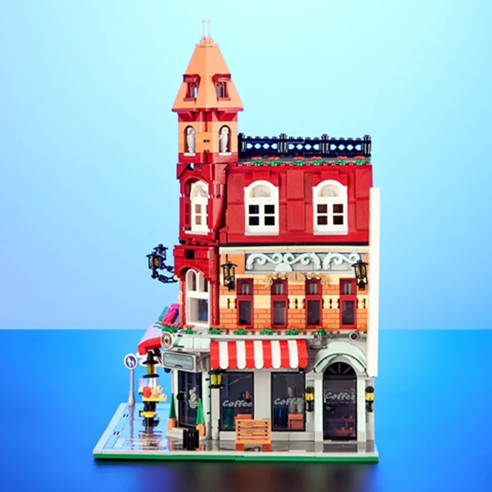 1950PCS Lighting Cafe Corner Street House Modular City Streetview with LED Set Model Buildings Mini-Micro-Block Bricks Gift