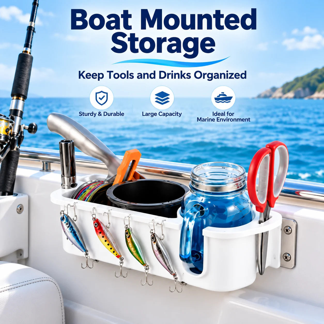 For Yacht Pontoon Fishing Boat Cabin Storage Accessories Tools Marine Storage Caddy Box with Cup Holder Tray Bracket Organizer