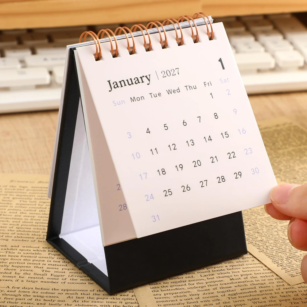 2027 Simple Calendar Small Desk Calendar Creative Coil Calendar Planner Desktop Decoration Office Stationery New Year Gifts