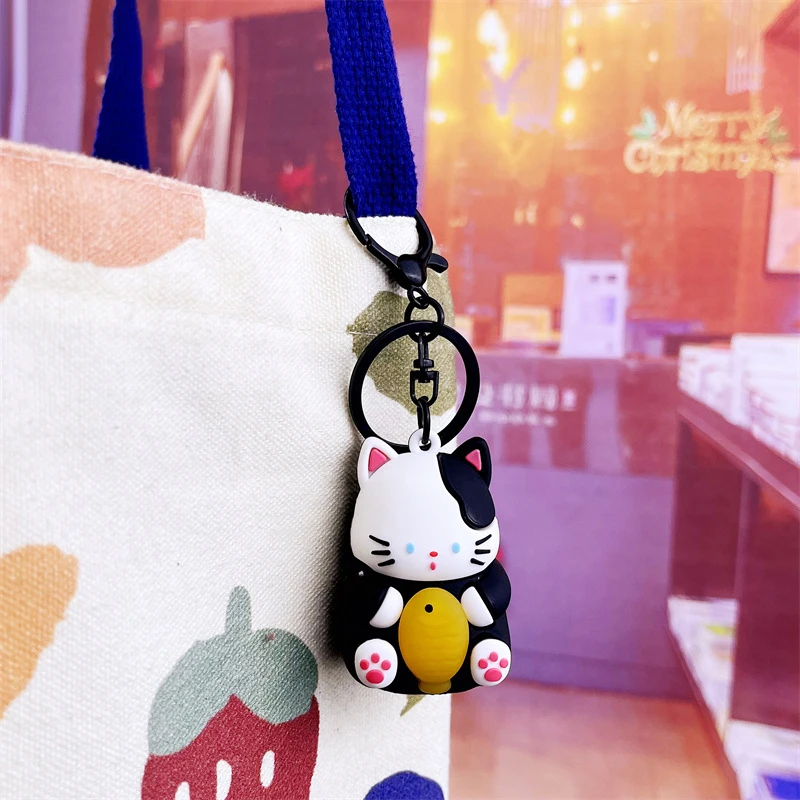 Gato luminoso criativo dos desenhos animados Keychain Pingente na moda Gato de fortuna personalizado Corrente chave do carro Decoração de mochila Presente pequeno