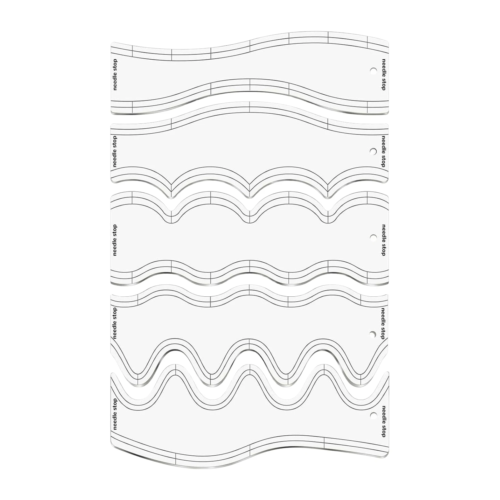 5 Piece Quilting Template Set Clear Acrylic for Machine Free Motion Quilting Wavy Rulers Fabric Design Tools Durable Guide