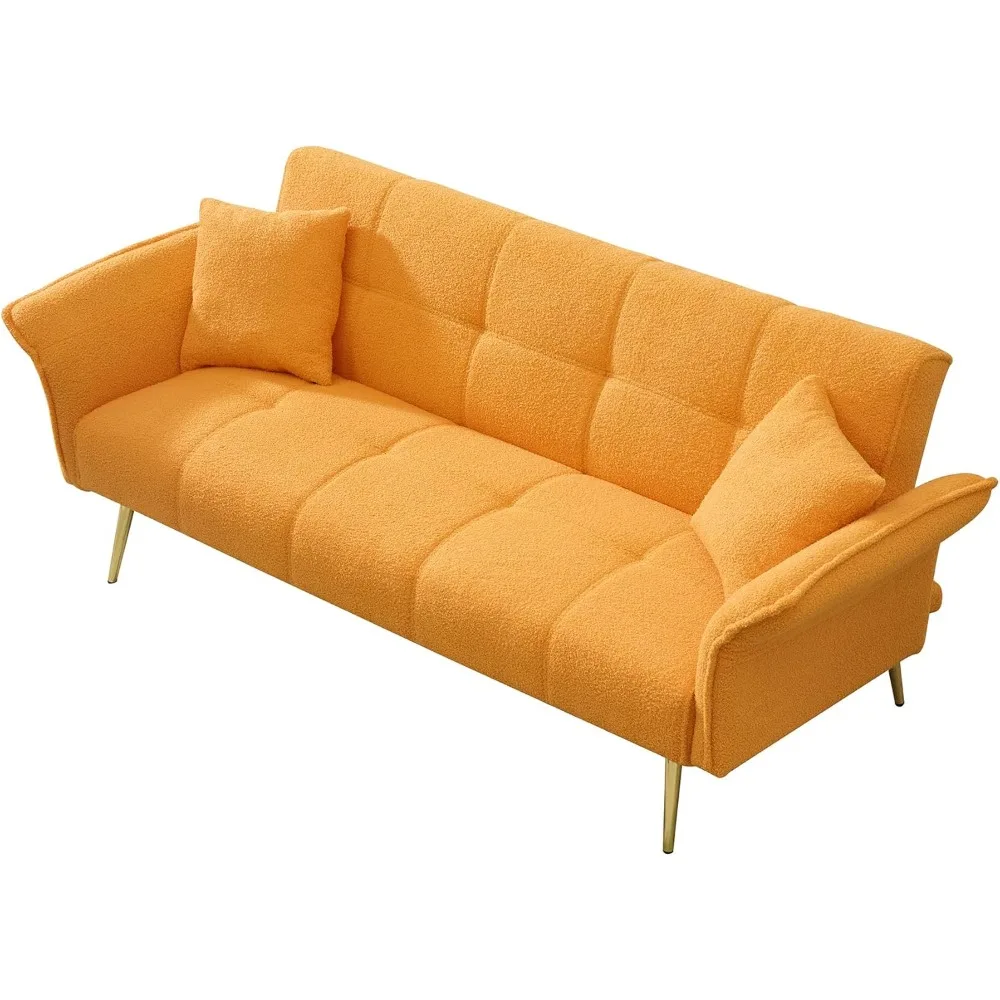 

Teddy Fabric Futon Couch with 2 Soft Pillows, Loveseat Sofa Bed with Adjustable Armrests Backrest for Small Spaces, Modern Recl