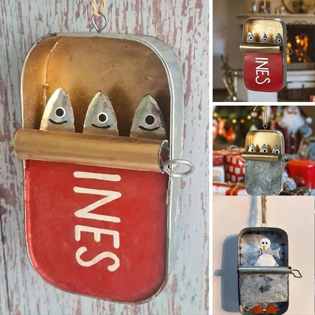 2026 Trend Tin of Sardines Hanging Ornament,A Little Piece, Funny Fishing Ornaments,Sardine Can Canned Fish Seafood A