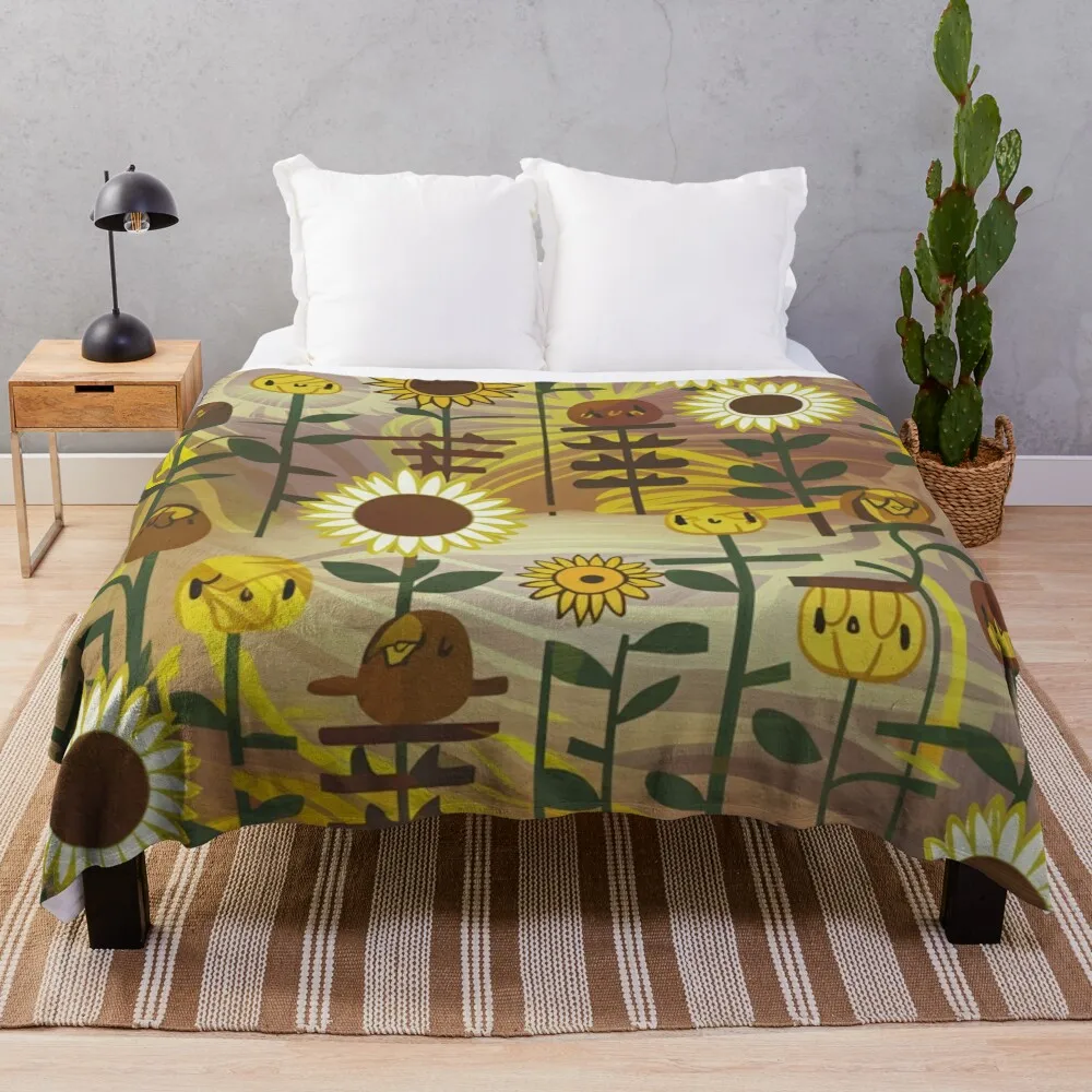 A vibrant and playful design featuring an array of sunflowers in various stages of bloom. Throw Blanket manga Furry Blankets