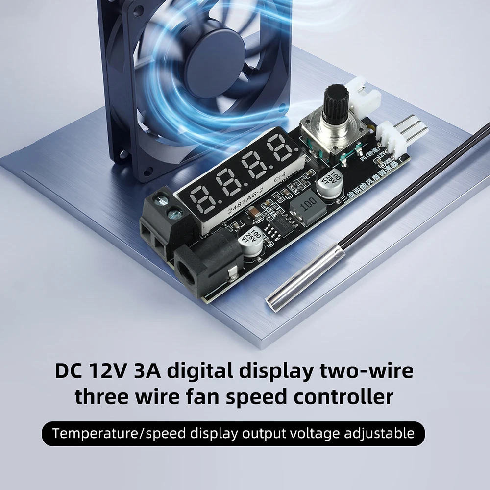 2-Wire/3-Wire Digital Display Fan Speed Controller DC 12V 3A with Temperature/RPM Display switchable for PC server room/aquarium