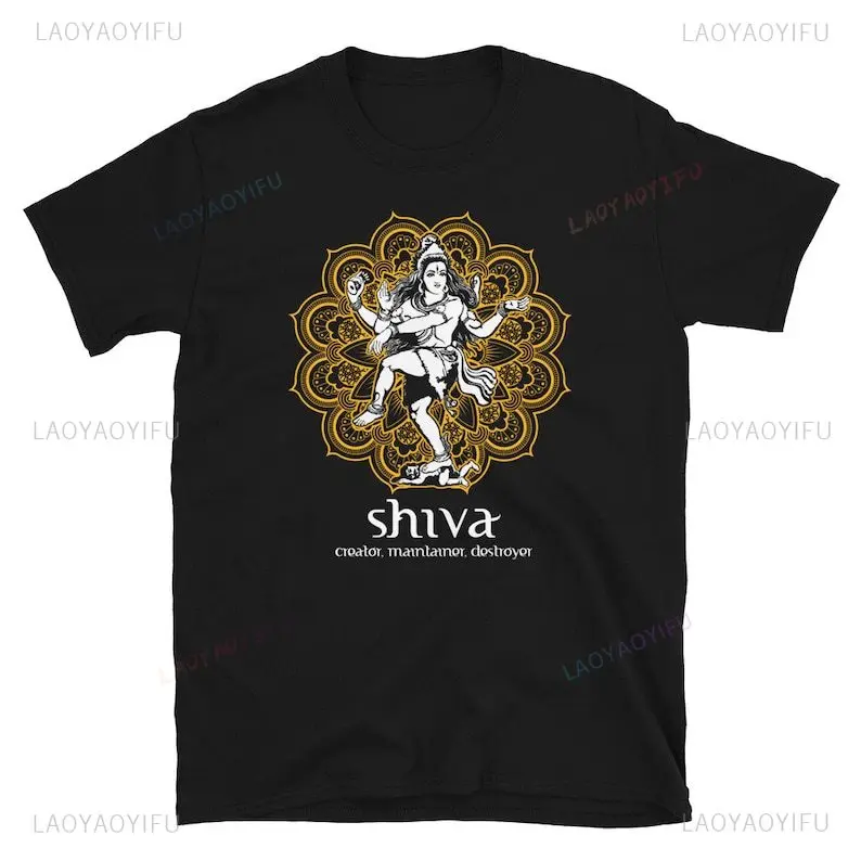 Vintage Creator Maintainer Destroyer Mandala Shiva Man T-Shirt Summer Woman High Quality Cotton Graphic T Shirts Camisetas