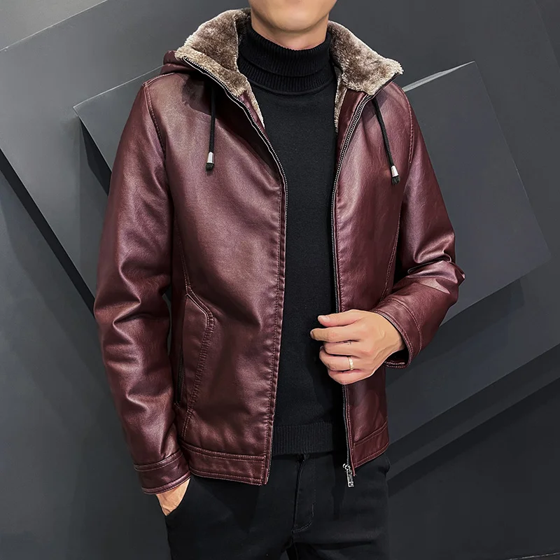 Men\'s New Winter Lapel Zipper Long Sleeved Plush Jacket Leather Jacket Fashionable and Loose Warm and Casual Versatile Jacket