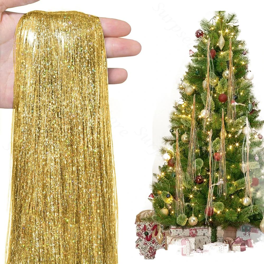 Lametta-Eiszapfen, 3000 Stränge, metallisches Gold, Lametta, Weihnachtsbaum, Streamer, Partydekoration, Weihnachten, Neujahr, Geburtstag, Partyzubehör